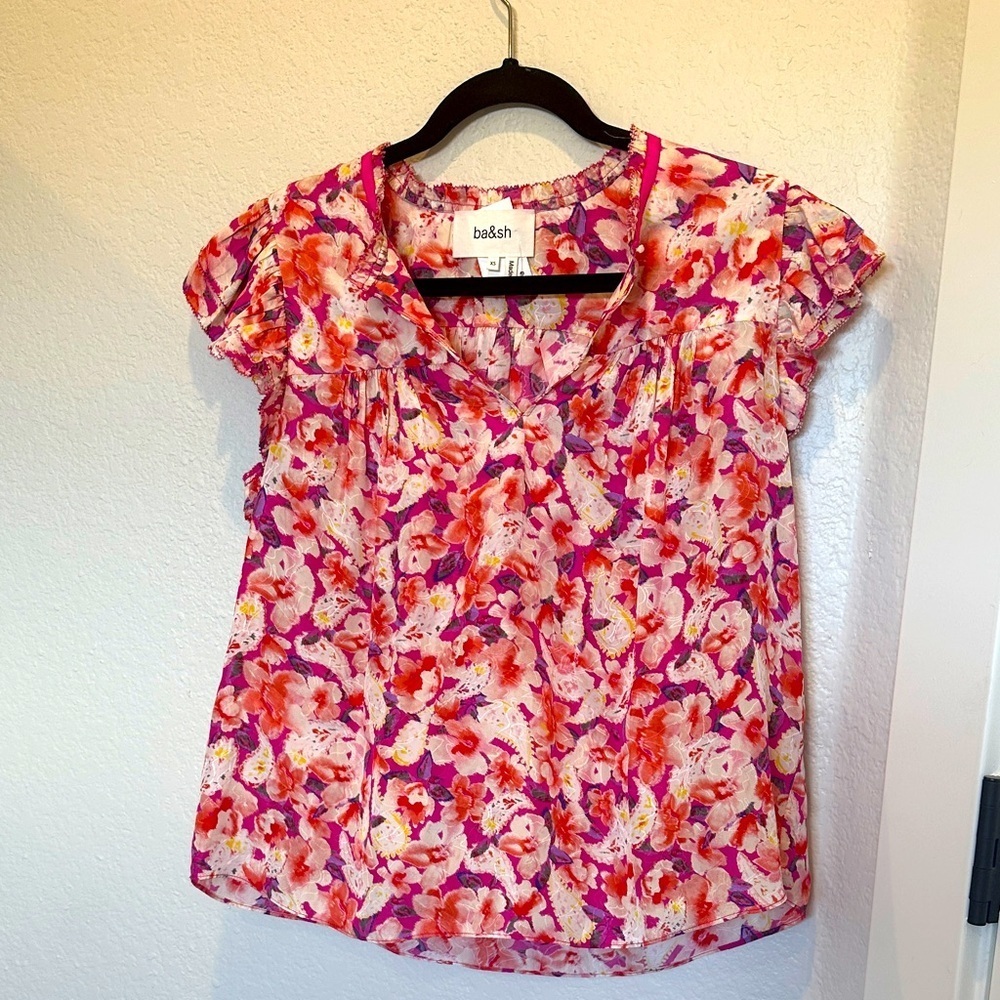 ba&sh Derick Floral Ruffle-Shoulder Top Size xs - Picture 7 of 10